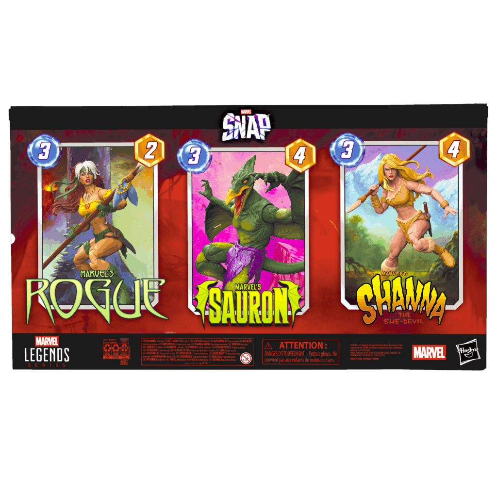 Hasbro Marvel Legends San Diego Comic Con 2025 Exclusive Savage Land 3-pack: Shanna, Rogue, and Sauron.