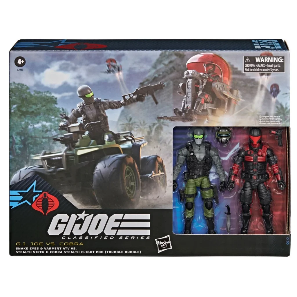 Hasbro G.I. Joe Classified Snake Eyes & Varmint ATV Vs. Stealth Viper & Cobra Stealth Flight Pod
