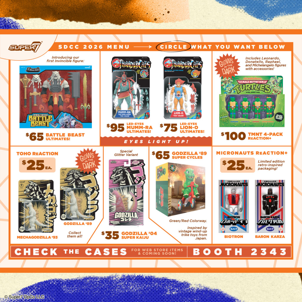 SDCC 2026 Super7 Booth Menu Page 2